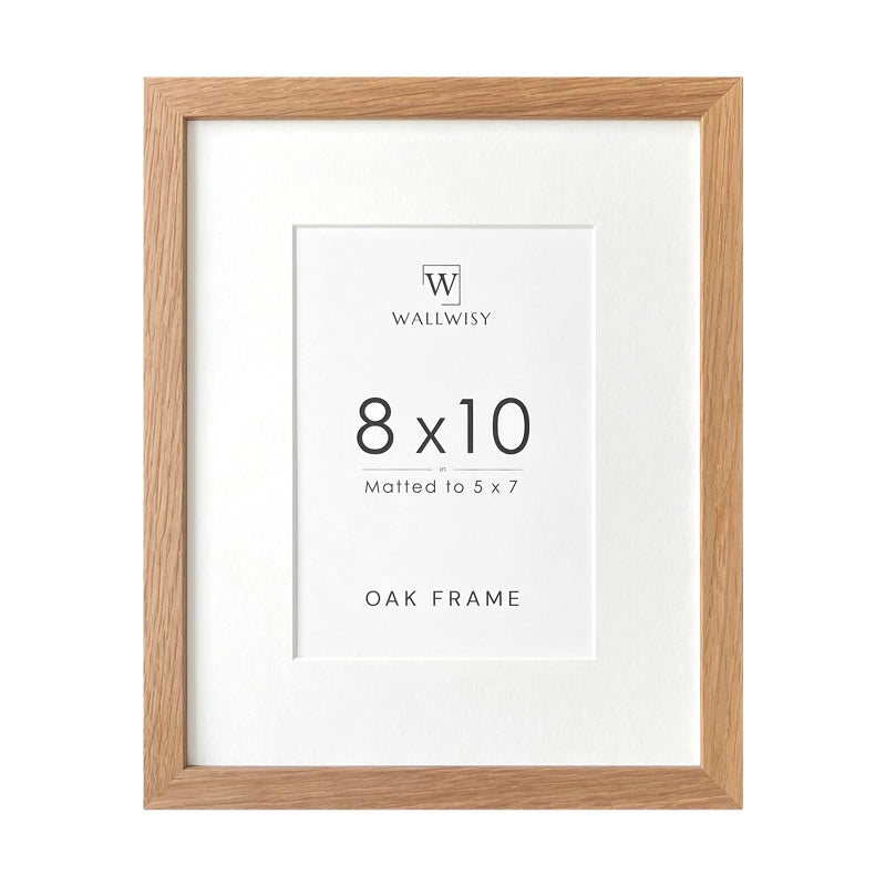 wallwisy 8x10 Picture Frame  Solid Oak Wood 8x10 Photo Frame with Mat to 5x7  10x8 Picture Frames for Wall and Tabletop Display  Natural Oak 8 x 10 Frame  Set of 1 - Image 1